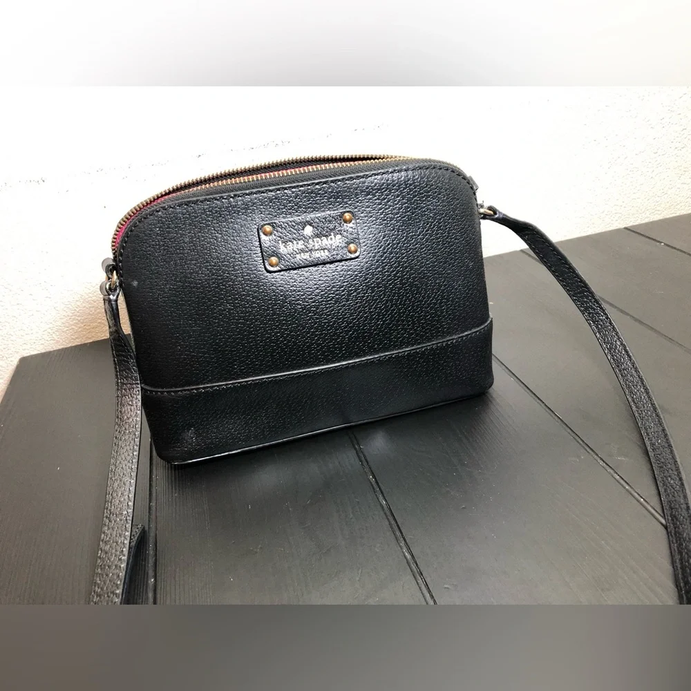 kate spade Black Pebbled Leather Dome Crossbody with Gold-Tone Logo